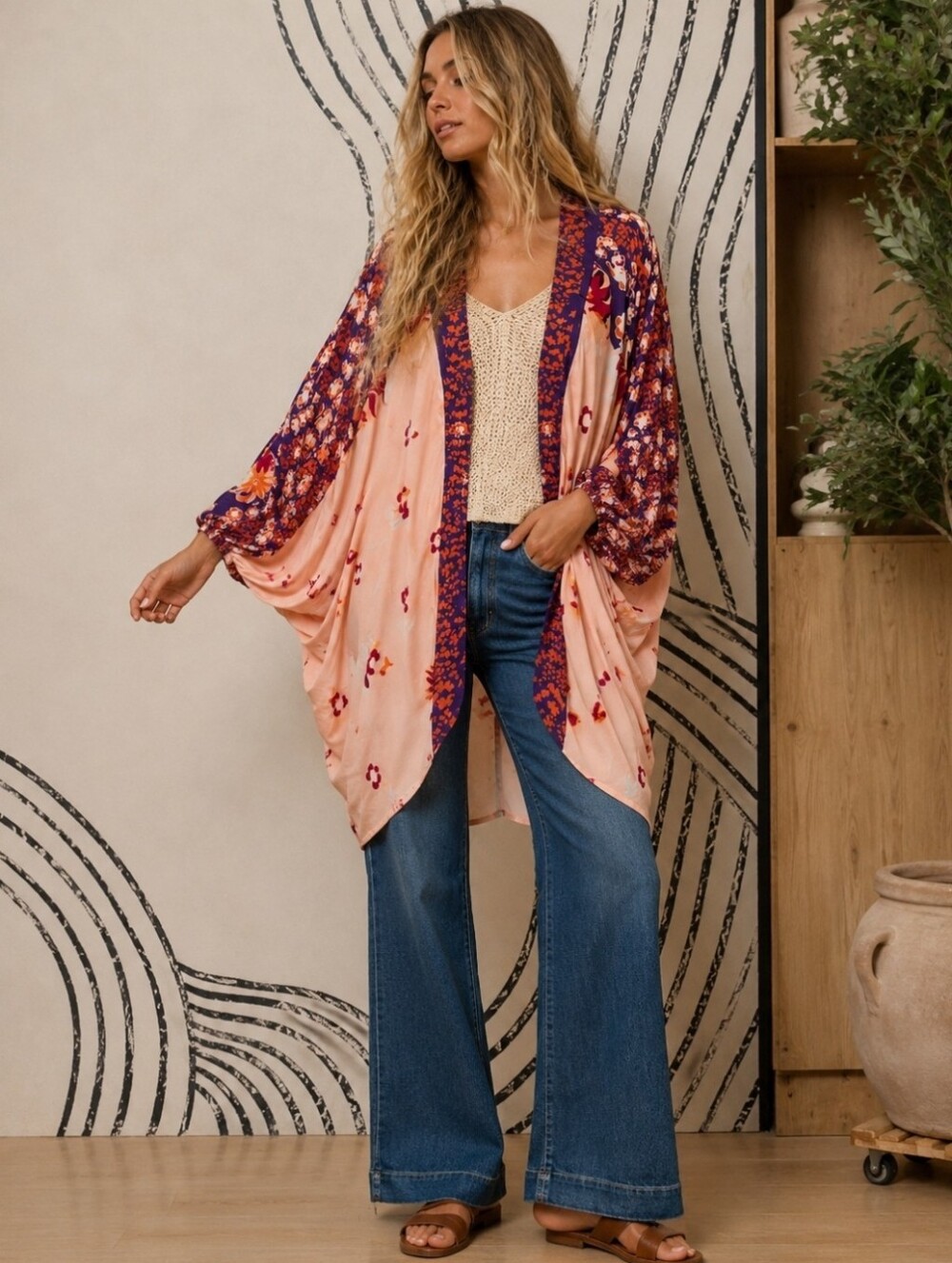 Anthropologie Simona Kimono Mixed Floral In Peach One Size NIP $150 *Soldout
